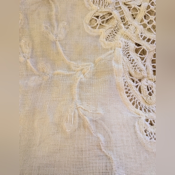 Antique Applique Leaves Battenburg Tape Lace Net Victorian Pillow Layover 90x31 - Picture 9 of 10
